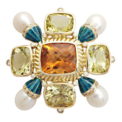 Brooch-Citrine, Lemon Quartz, Pearl and Diamond (Enamel)