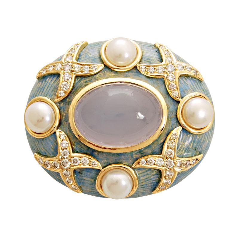 Brooch-Chalcedony, Pearl and Diamond (Enamel)