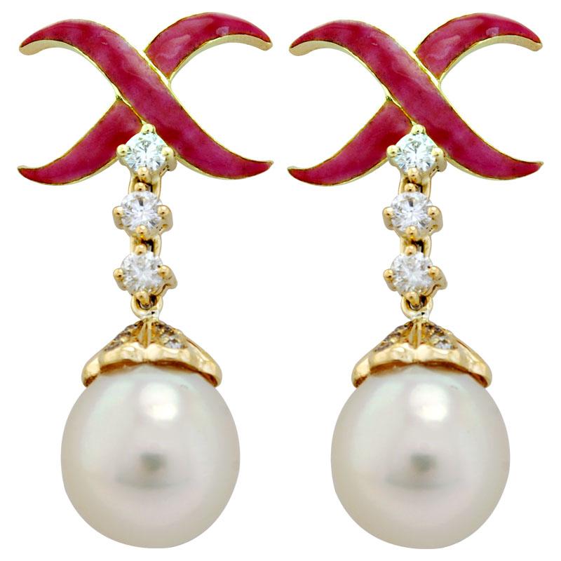 Earrings-Pearl and Diamond (Enamel)