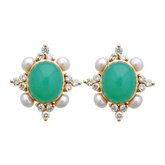Earrings-Chrysoprase, Pearl and Diamond