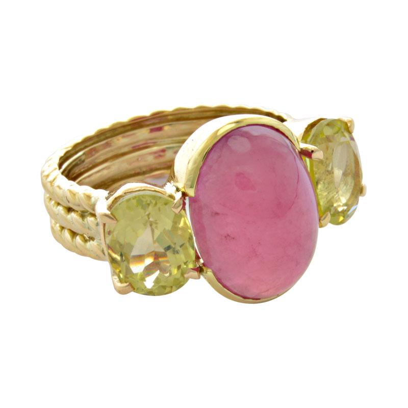 Ring-Rubellite and Lemon Quartz