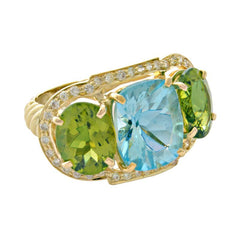 Ring-Blue Topaz, Peridot and Diamond