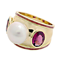 Ring-Rubellite and South Sea Pearl (Enamel)