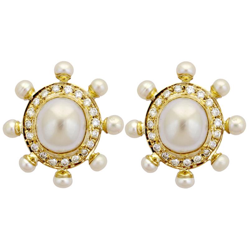 Earrings-Fresh Water Pearl, South Sea Pearl and Diamond