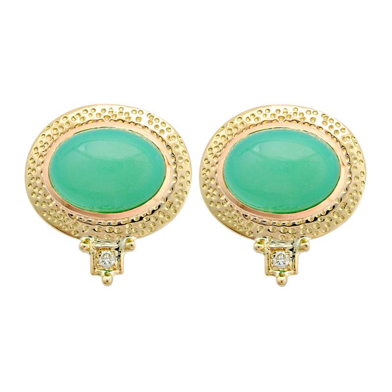 Earrings-Chrysoprase and Diamond