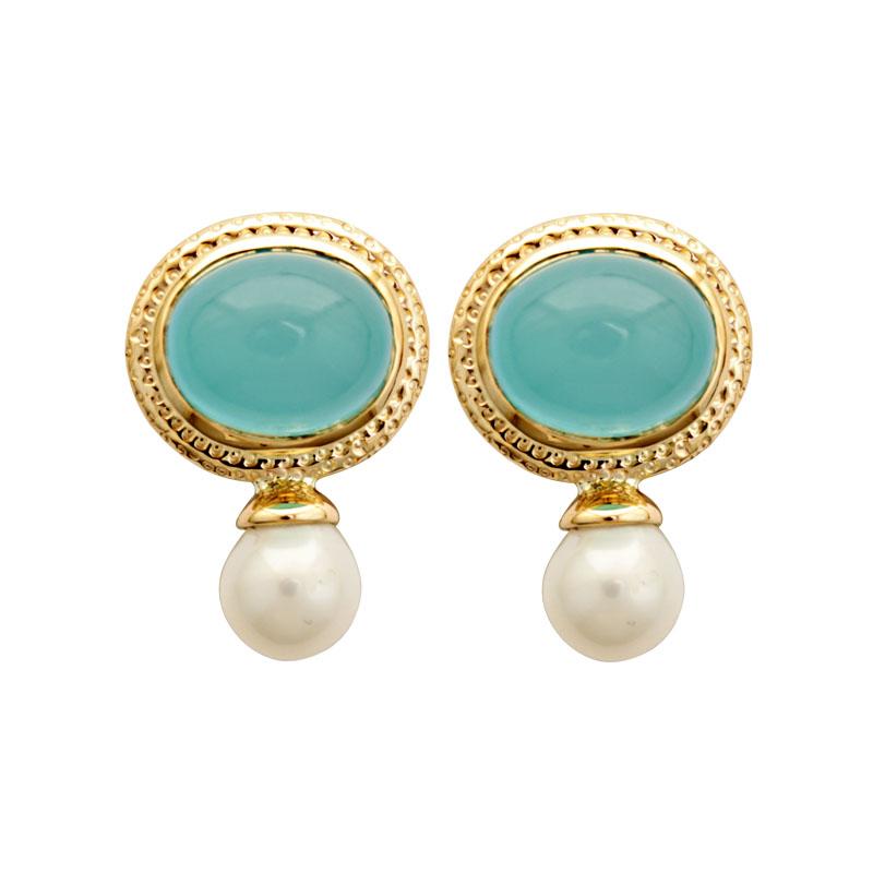 Earrings-Chalcedony and Fresh Water Pearl