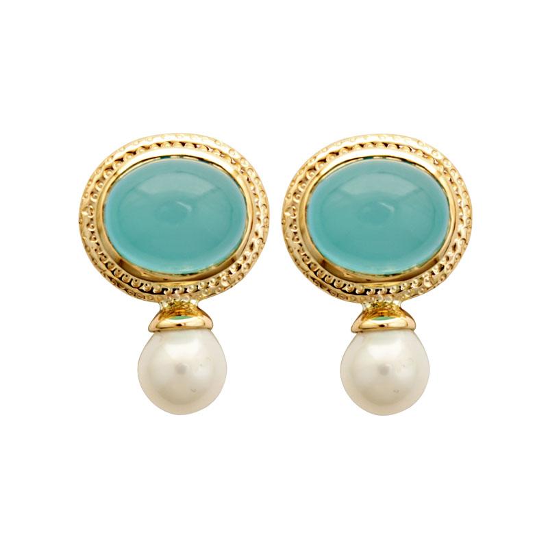 Earrings-Chalcedony and Fresh Water Pearl