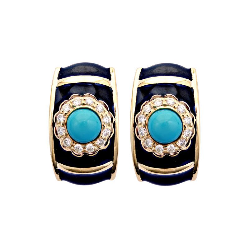 Earrings -Turquoise and Diamond (Enamel)