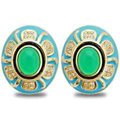 Earrings-Chrysoprase and Diamond (Enamel)