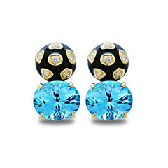Earrings-Blue Topaz and Diamond (Enamel)