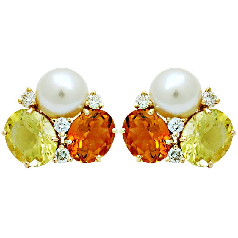 Earrings-South Sea Pearl, Citrine, Lemon Quartz and Diamond