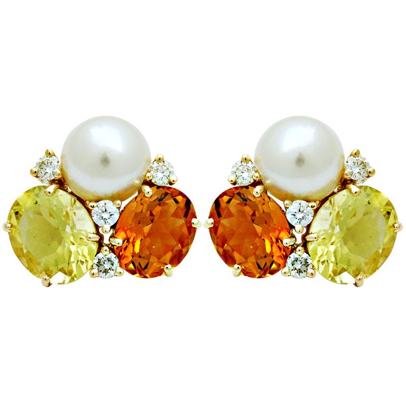 Earrings-South Sea Pearl, Citrine, Lemon Quartz and Diamond