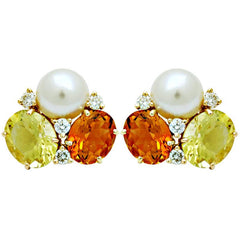 Earrings-South Sea Pearl, Citrine, Lemon Quartz and Diamond