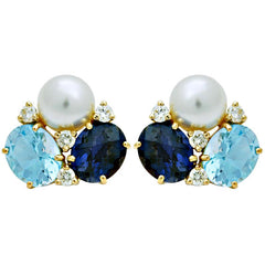 Earrings-South Sea Pearl, Iolite, Blue Topaz and Diamond