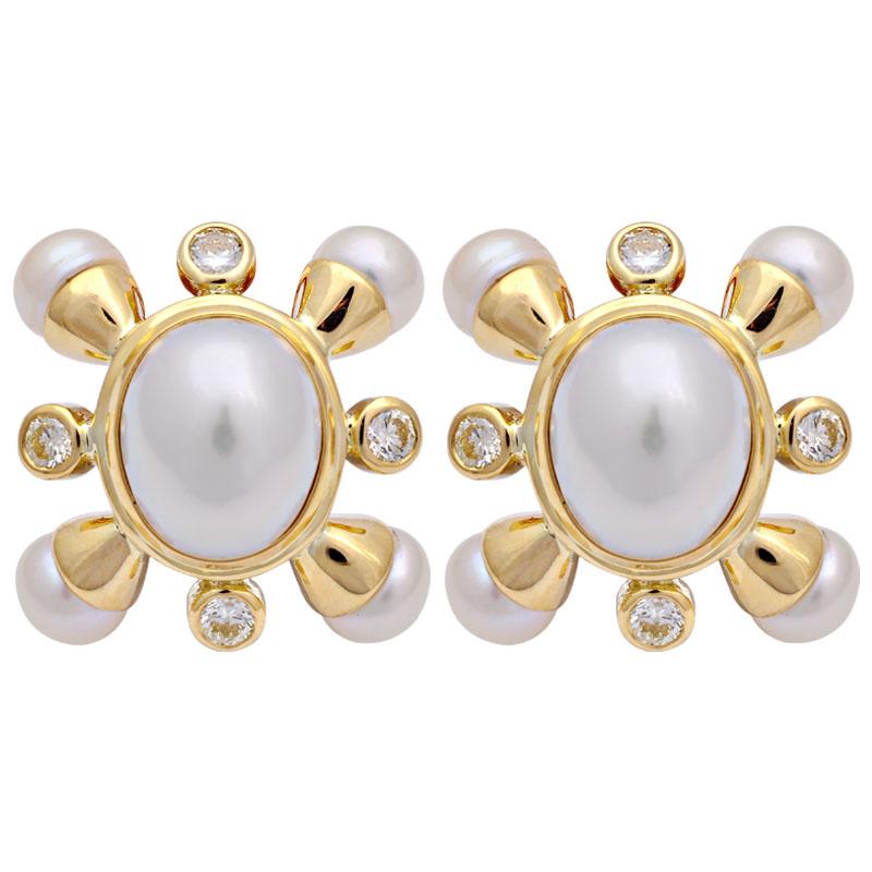 Earrings-Fresh Water Pearl, South Sea Pearl and Diamond