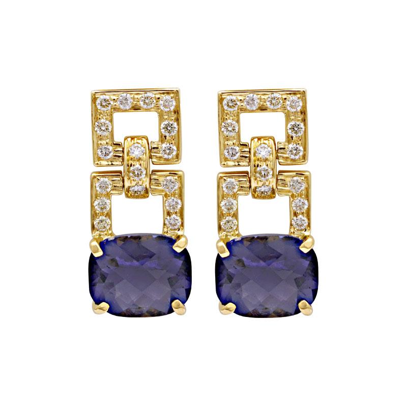 Earrings-Iolite and Diamond