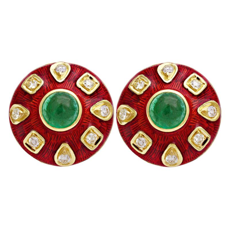 Earrings-Emerald and Diamond (Enamel)