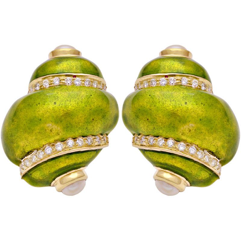 Earrings-Fresh Water Pearl and Diamond (Enamel)