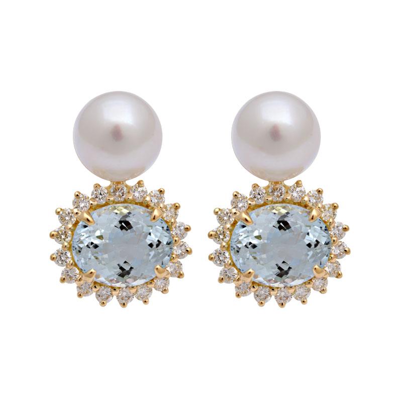 Earrings-Aquamarine, South Sea Pearl and Diamond