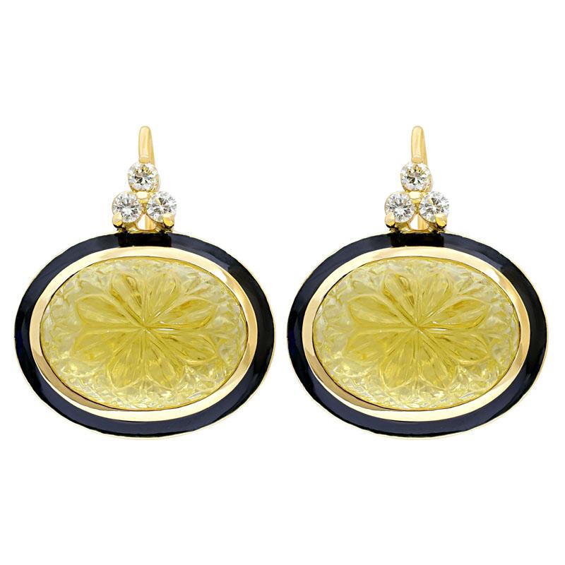 Earrings-Lemon Quartz and Diamond (Enamel)