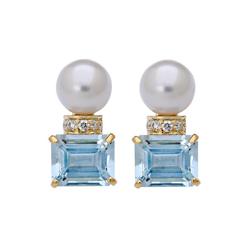 Earrings-Aquamarine, South Sea Pearl and Diamond