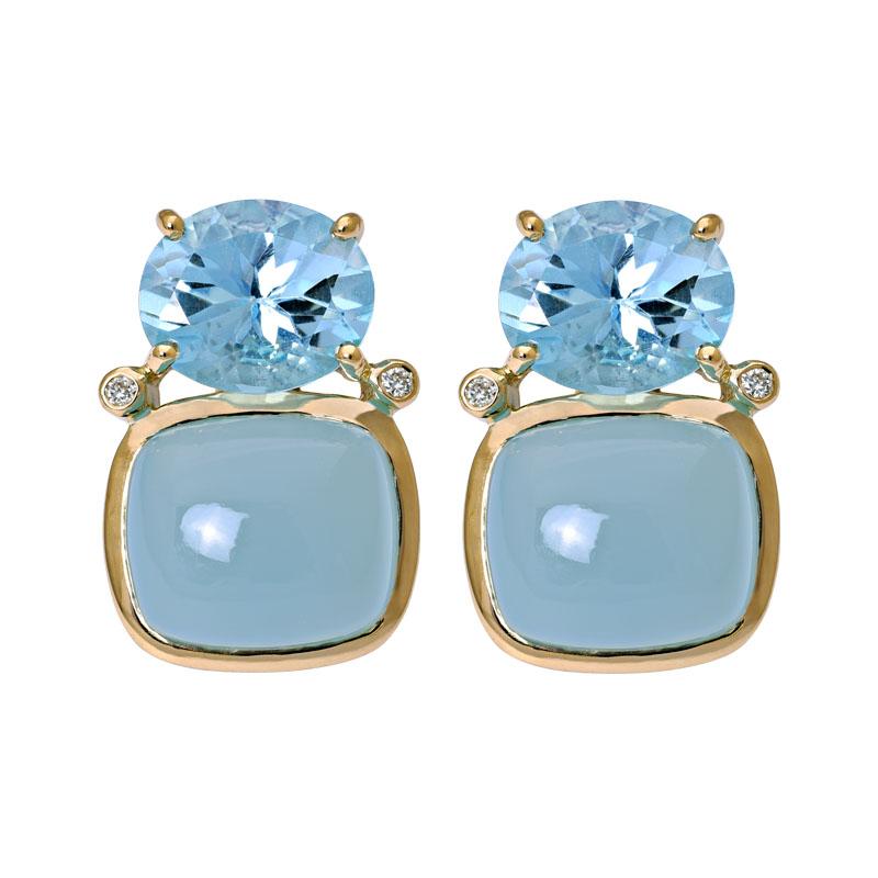 Earrings-Blue Topaz, Chalcedony and Diamond