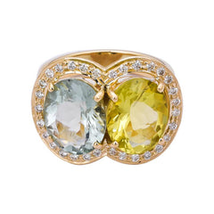 Ring- Lemon Quartz, Green Quartz and Diamond