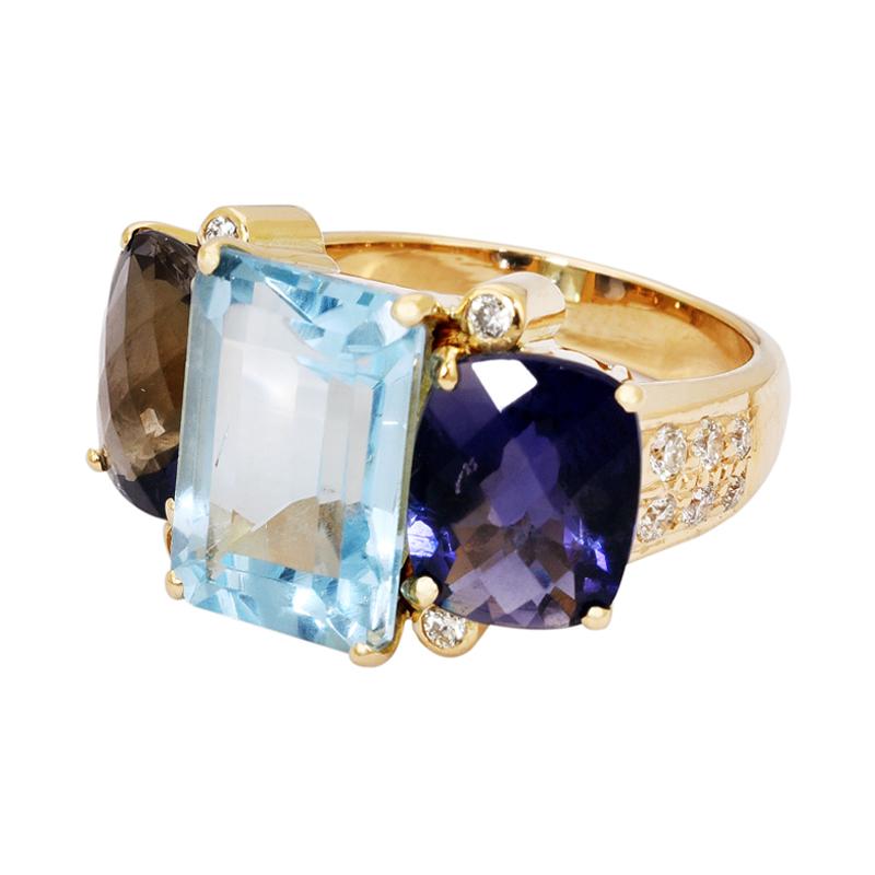 Ring- Blue Topaz, Iolite and Diamond
