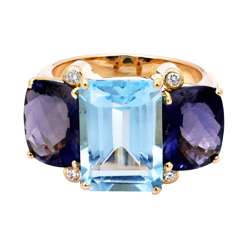 Ring- Blue Topaz, Iolite and Diamond