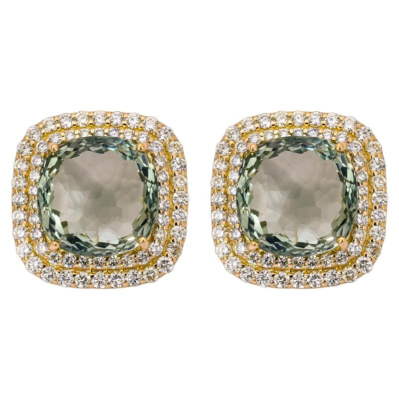 Earrings- Green Quartz and Diamond