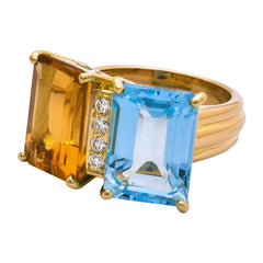 Ring- Blue Topaz, Citrine and Diamond