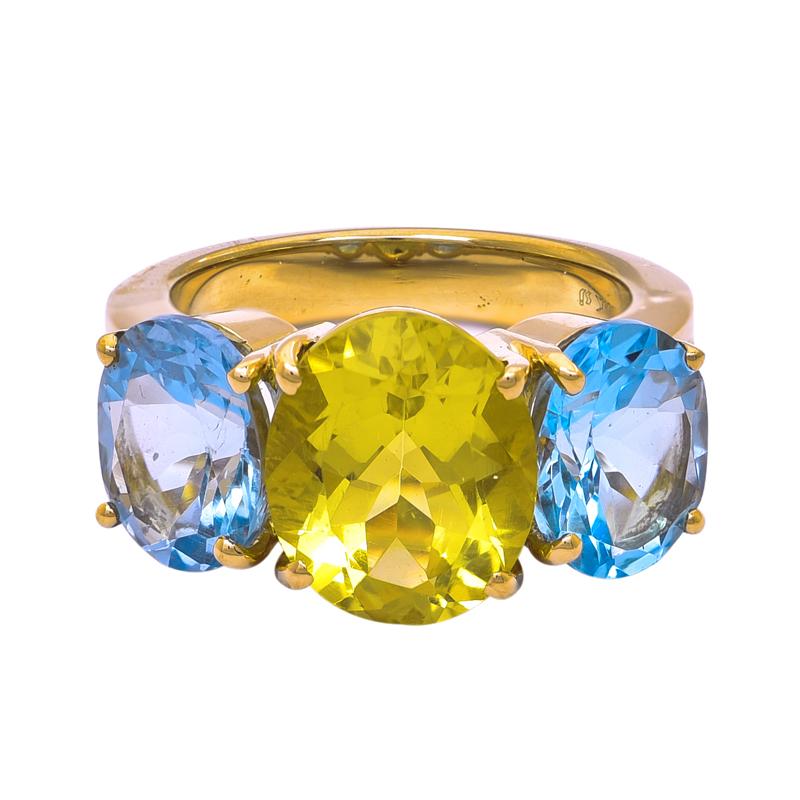 Ring- Lemon Quartz, Blue Topaz and Diamond