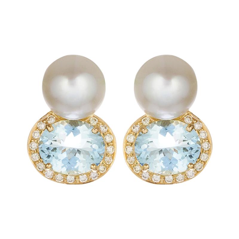 Earrings - Aquamarine, Diamond And South Sea Pearl